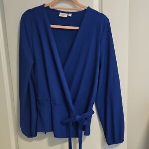 Blue Wrap Blouse . Size M